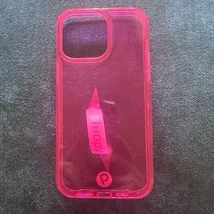 Hot pink clear, loopy case for iPhone 14 Pro Max.